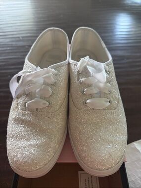 Keds Glitter Lace-Up Sneakers in Champagne White